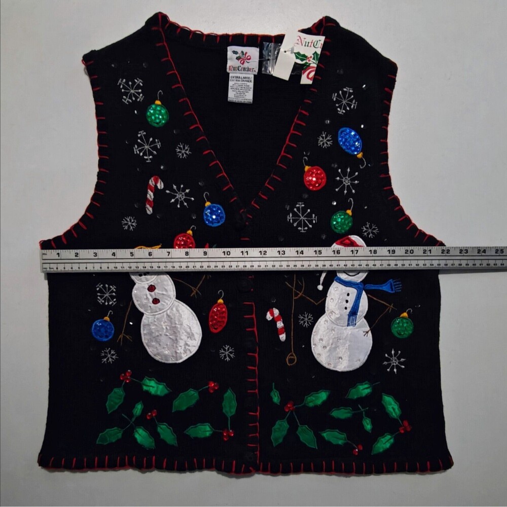 NEW Vintage Christmas Sweater Vest XL X-Large Snowman Sequin Sparkle Winter NWT - Picture 7 of 12